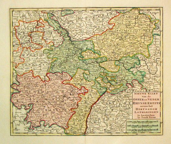 Tirion, I., Nieuwe Kaart van de Opper en Neder Rhynse Kreits benevens het Hertogdom Lotharingen., antique map, old maps