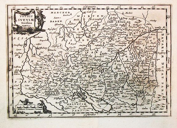 Cluverius, Ph., Totius Sveviae Novissima Tabula., antique map, old maps