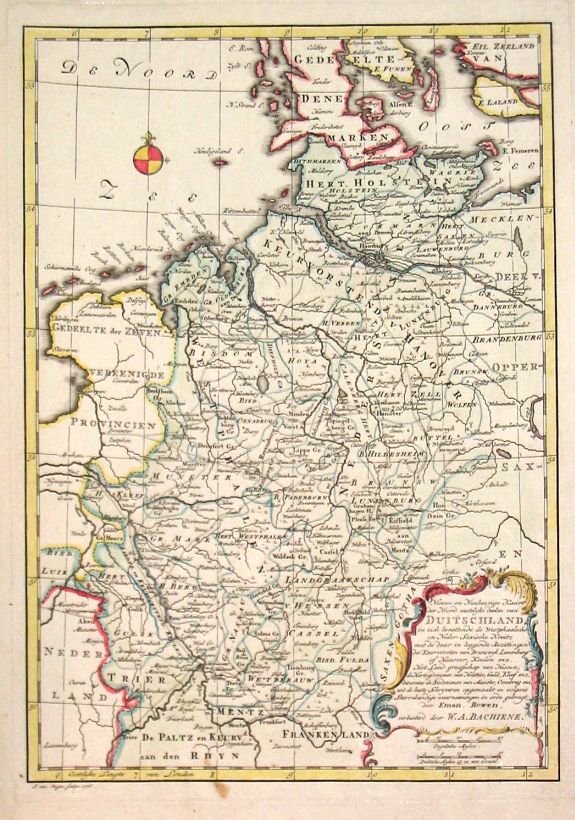 Bachiene, W.A., Kaart der Noord-westelijke deelen van Duitschland. , antique map, old maps