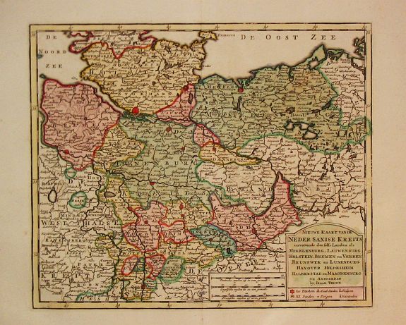 Tirion, I., Nieuwe Kaart van de Neder Saxiese Kreits., antique map, old maps