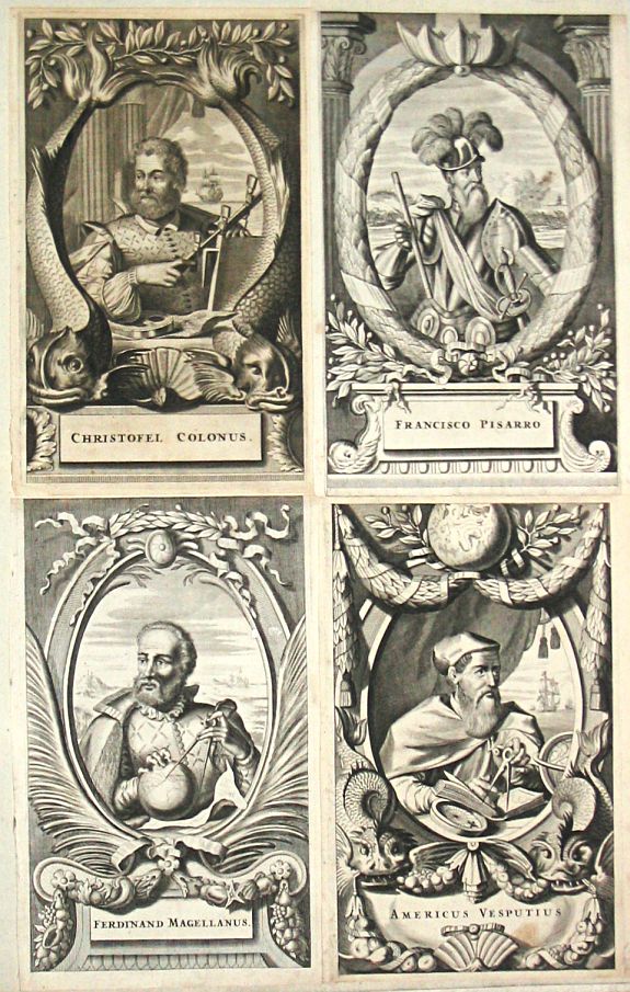 Montanus, A., Christofel Colonus. / Americus Vesputius / Ferdinand Magellanus Francisco Pisarro., antique map, old maps