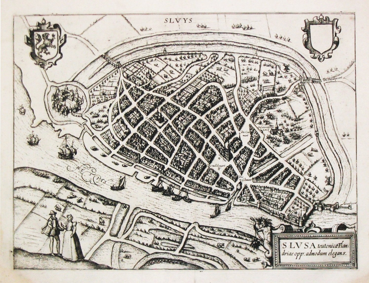 GUICCIARDINI, L., Slusa teutonicae Flandriae opp. admodum elegans., antique map, old maps