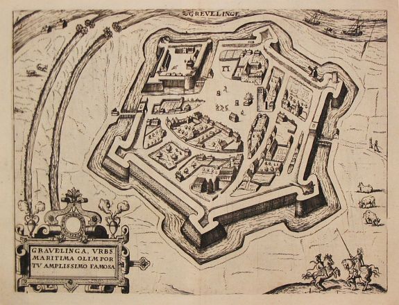 GUICCIARDINI,L., Grevelinge / Gravelinga, urbs maritima., antique map, old maps