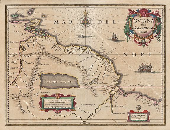 BLAEU, W., Guiana sive Amazonum Regio., antique map, old maps
