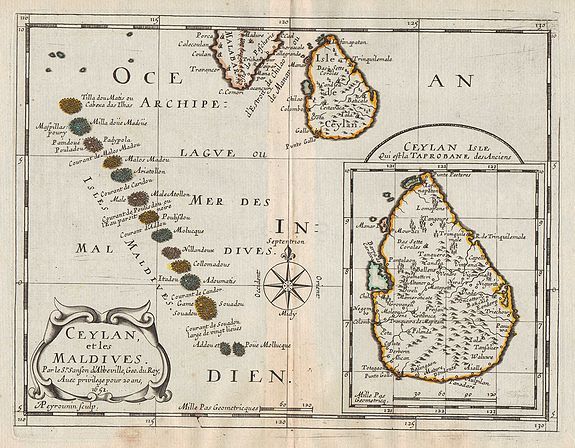 SANSON, N., Ceylan, et les Maldives., antique map, old maps