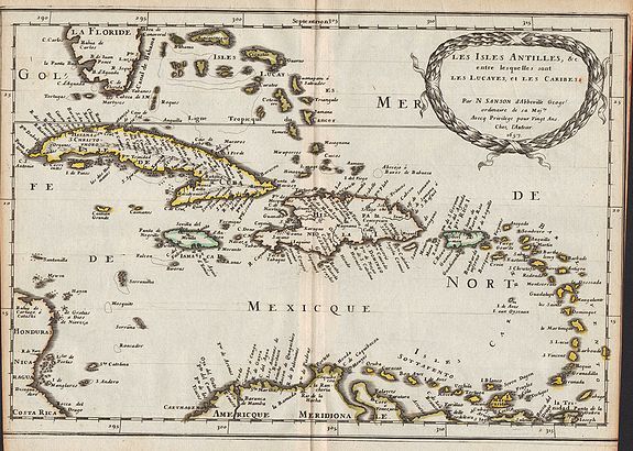 SANSON, N., Les Isles Antilles, &c. entre lesquelles sont les Lucayes, et les Caribes., antique map, old maps