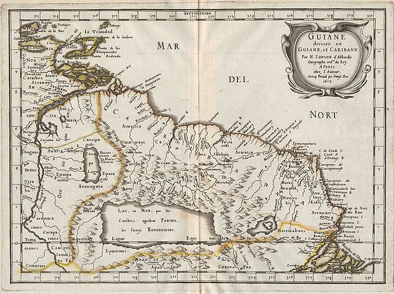 SANSON, N., Guiane divisée en Guiane, et Caribane., antique map, old maps