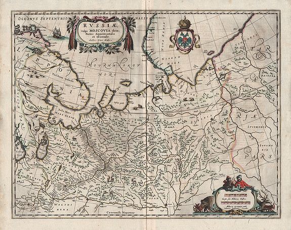 JANSSON, J., Russiae, vulgo Moscovia dictae, Partes Septentrionalis et Orientalis., antique map, old maps