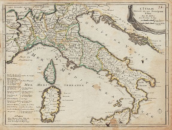 DE FER, N., L\'Italie Divisée en ses Principaux Estats., antique map, old maps
