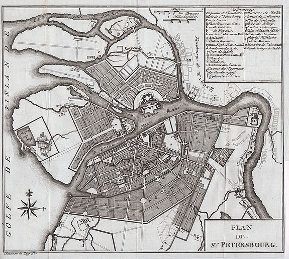 COXE, W., Plan de St. Petersbourg, antique map, old maps
