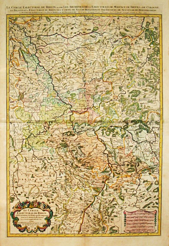 Jaillot, A.-H., Le Cercle Eslectoral du Rhein. Paris, 1692., antique map, old maps