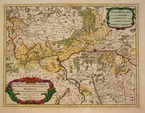 Jaillot, A.-H. / P. Mortier., Partie occidentale du temporel de / l' Archeversche et eslectorat de / Mayence / et le Haut et Bas Comte de Catzenellenboge. Paris, 1692., antique map, old maps