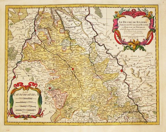 Jaillot, A.-H. / P. Mortier., Le Duche de Iuliers, l' Abbaye de St. Cornelis Muenster, la Baronie de Wickrad, et la ville Imperiale d' Aix la Chapelle. Paris, 1692., antique map, old maps