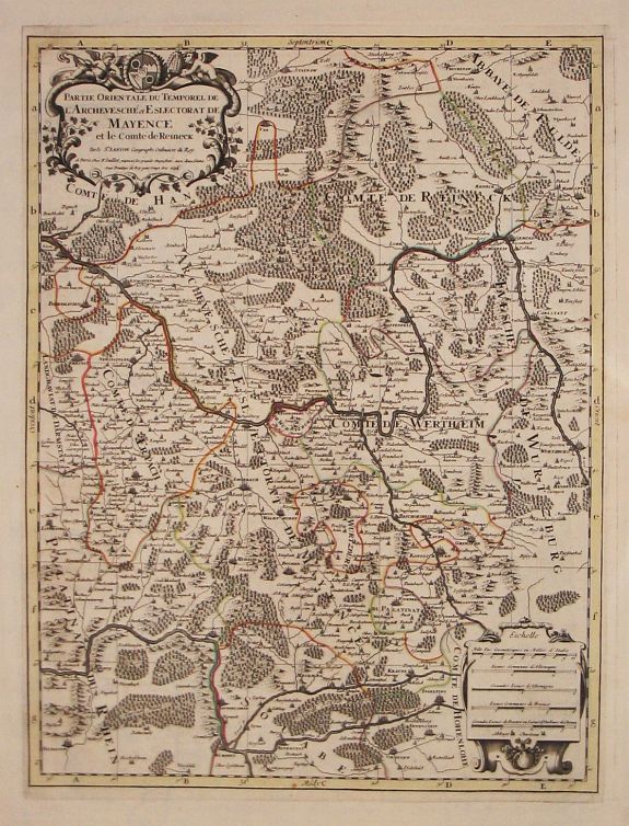 Jaillot, A.-H. / P. Mortier., Partie Orientale du Temporel de l' Archeversche et Eslectorat de Mayence et le Comte de Reineck. Paris, 1692., antique map, old maps