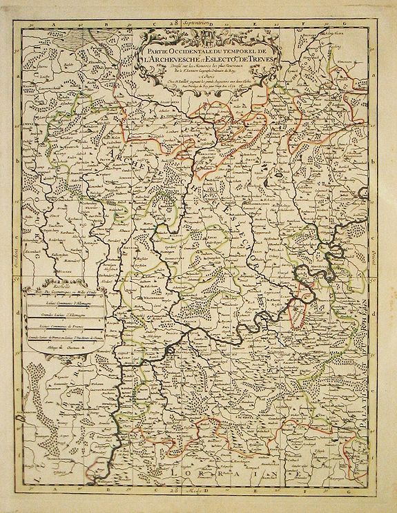 Jaillot, A.-H. / P. Mortier., Partie occidentale du temporel de / l' Archeversche et eslectorat de Treves. Paris, 1692., antique map, old maps