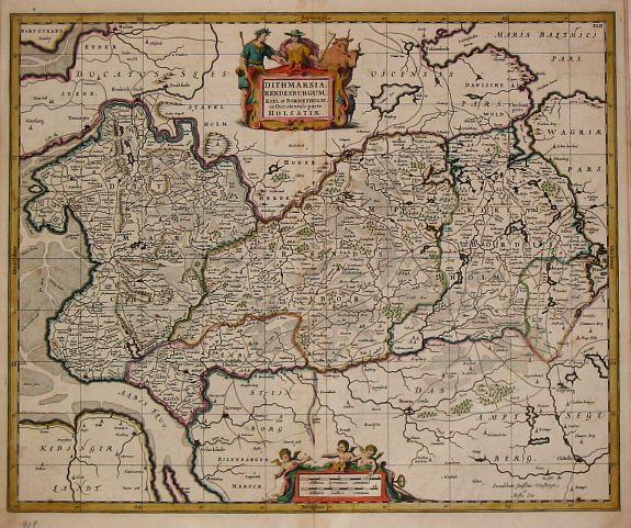 Pitt, M. & J. Janssonius van Waesbergen., Dithmarsia, Rendesburgum, Kiel et Bordesholm in Occodentali parte Holsatiae., antique map, old maps