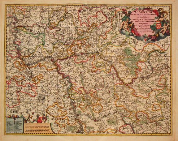 VISSCHER, N., Moguntini Archipiscopat' et electorat nec non Commitatum Utriusque Cattimeliboci Verhemensis & Erpachiensi., antique map, old maps