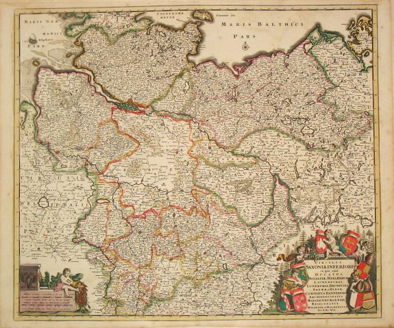 Wit, F. de., Ciculis Saxoniae Inferioris in quo sunt Ducatus Holsatiae Mecklenburgi, Lauwenburgi, Luneburgi, Brunsuigi, Bremae et Ferdae, Comitatus Dannebergi, Archiepiscopatus Maegdenburgensis, Episcopatus Hildesiae et Halberstad., antique map, old maps