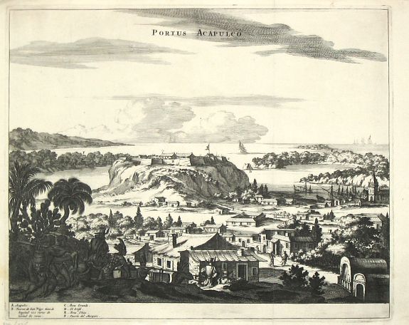 Montanus, A., Portus Acapulco. , antique map, old maps