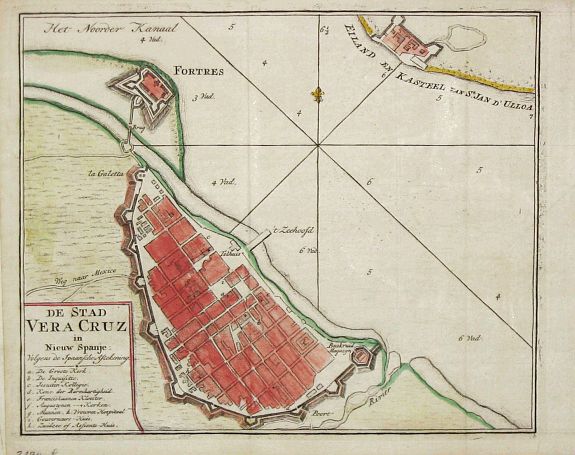 Tirion, I., De Stad Vera Cruz in Nieuw Spanje., antique map, old maps