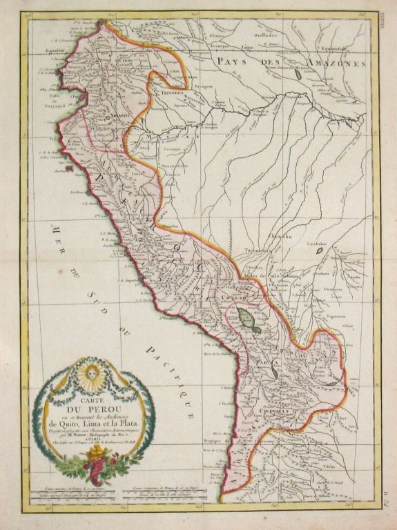 Lattré, J. / R.Bonne., Carte Carte du Perou ou se trouvent les Audiences de Quito, Lima et la Plata., antique map, old maps