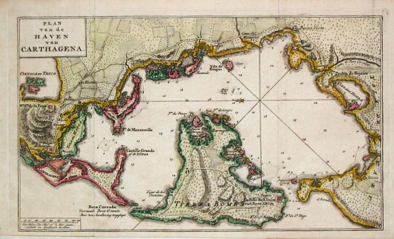 Tirion, I., Plan van de Haven van Carthagena., antique map, old maps