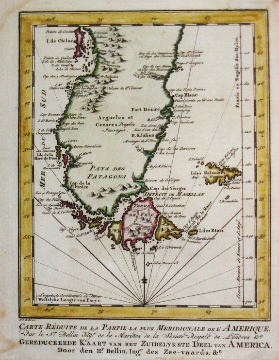 Bellin, J.N., Carte Réduite de la Partie la plus Meridionale de l'Amerique., antique map, old maps