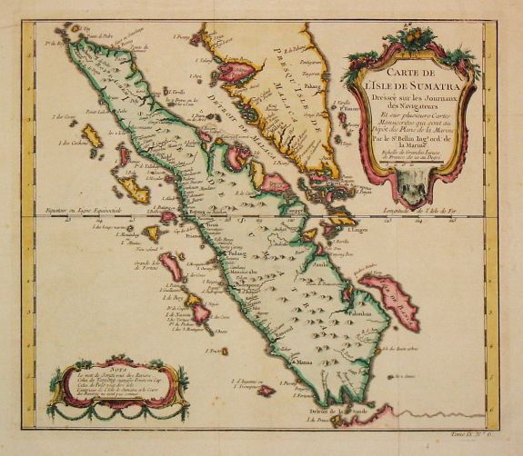 Bellin, J.N., Carte d L' Isle de Sumatra., antique map, old maps