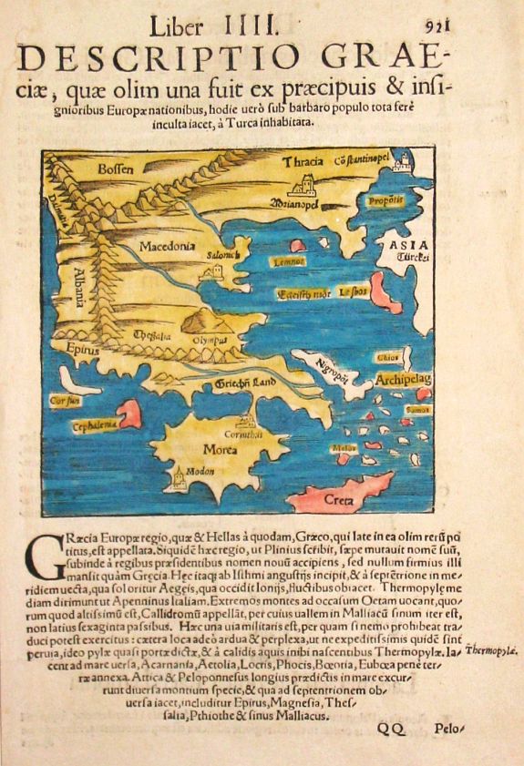 Münster, S., Descriptio Graeciae., antique map, old maps