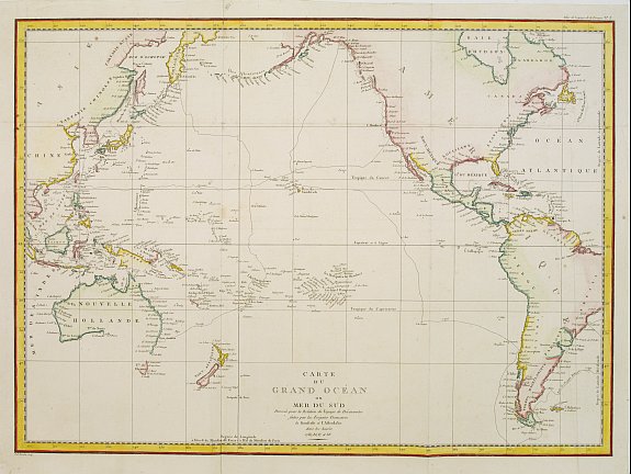 La Pérouse, J.B.G. Comte de., Carte du Grand Ocean ou Mer du Sud. Voyage de Decouvertes la Bousole et l'Astrolabe., antique map, old maps