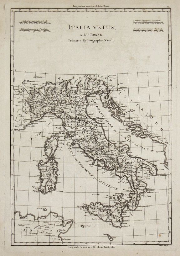 Bonne, R., Italia Vetus, antique map, old maps
