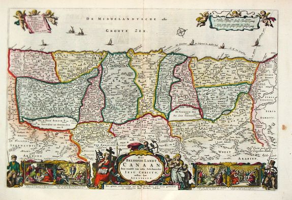 Visscher, N. I / Cl. Jz. Visscher., Het Beloofde Landt Canaan door wandelt van onsen Salichmaecker Iesus Christo, neffens syne Apostelen, antique map, old maps