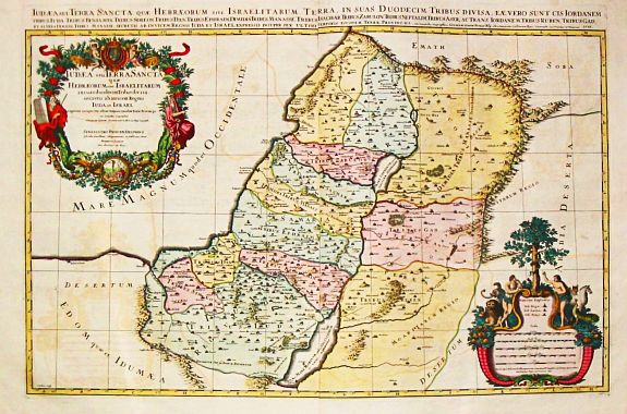 Jaillot, A.-H./ P. Mortier., Judea seu Terra Sancta / quae / Hebraeorum sive Israelitarum / in suas duodecim tribus divisa., antique map, old maps