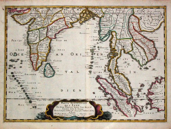 SANSON, N., Partie meridionale de l'' Inde En deux Presqu'' Isles l'' une deçà et l'' autre delà Gange. 1654., antique map, old maps