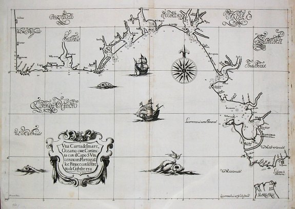 Dudley, R., Una Carta del mare Oceano, che comincia con il capo S. Vinzensio in Portugallo, è Finisce con ll stretto de Gibilterra. , antique map, old maps