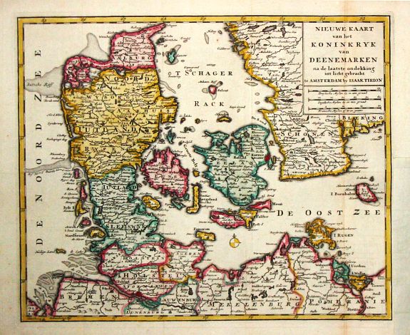 Tirion, I., Nieuwe Kaart van het Koninkryk van Deenemarken. 1734, antique map, old maps