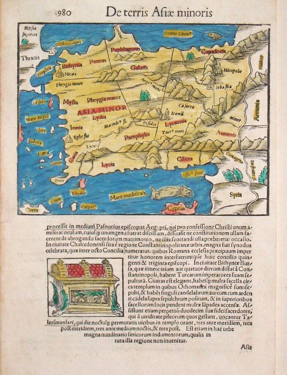 Münster, S., De terris Asiae minoris., antique map, old maps