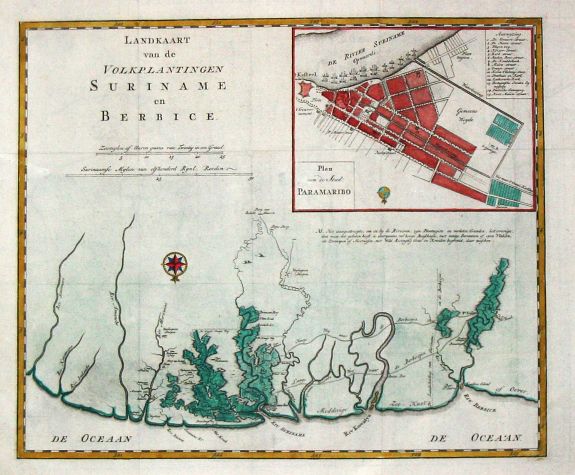Tirion, I., Landkaart van de volkplantingen Suriname en Berbice. , antique map, old maps