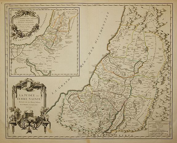ROBERT DE VAUGONDY, D., La Judée ou Terre Sainte divisé en ses douze Tribus, …, antique map, old maps