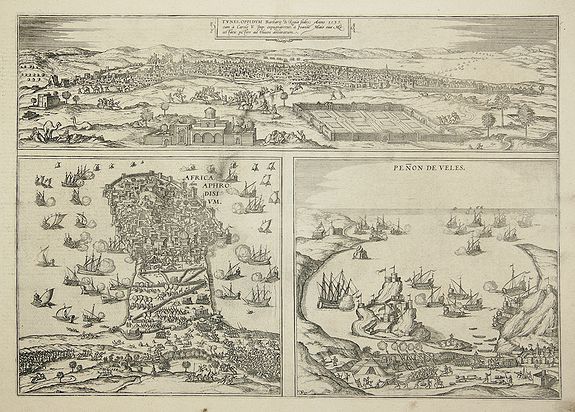 BRAUN, G. / HOGENBERG, F., Tunes Oppidum Barbarie & Regina fedes … / Africa olim Aphrodisum. / Penon de Veles., antique map, old maps