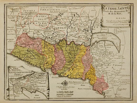 DE FER, N., La Terre Sainte Tirée des Memoires de M. de la Ruë, …, antique map, old maps