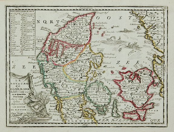 CHIQUET, J., Le Royaume de Danemark Subdivisée en ses quatre Dioceses …, antique map, old maps