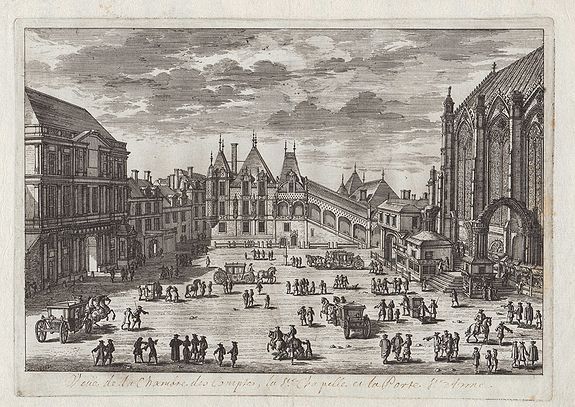 PERELLE, Gabriel, Nicolas & Adam., Veüe de la Chambre des Comptes, la Ste. Chapelle et la Porte Ste. Anne., antique map, old maps