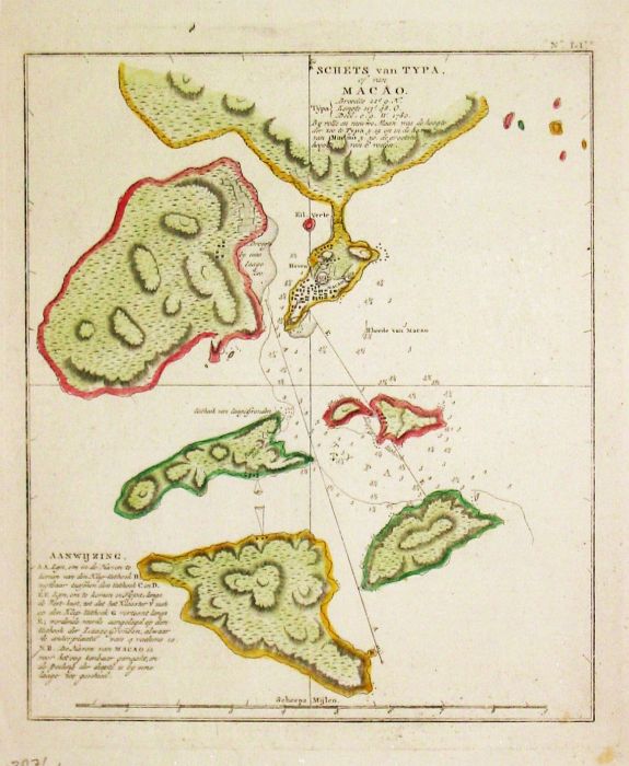 Cook, J., Schets van Typa of van Macao., antique map, old maps