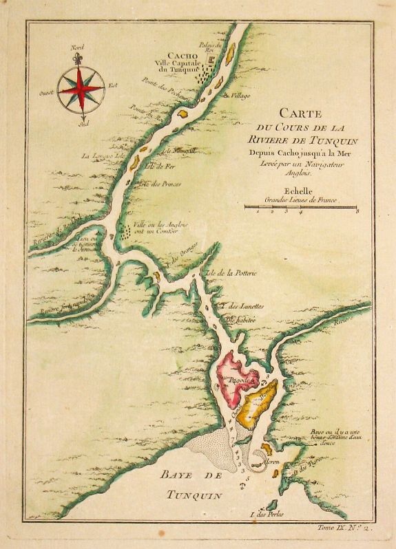 Bellin, J.N., Carte du Cours de la Riviere de Tunquin., antique map, old maps