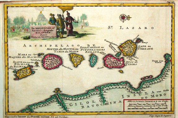 Aa, P. van der., De Moluccos, of Speceri-dragende Eilanden Tussen Cilolo en Celebes gelegen., antique map, old maps