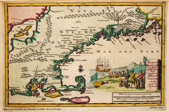 Aa, P. van der., Nieuw Engeland in Twee Scheepstogten door Kaptein Johan Smith in de Jaren 1614 en 1615 Bestevend., antique map, old maps
