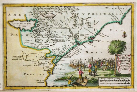 Aa, P. van der., Zee en Land-Togten der Franszen Gedaan na, en in' t Americaans Gewest van Florida door Ioh. Pontius Ontdekt., antique map, old maps