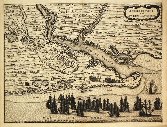 Commelin, I., Afbeeldinghe van Pariba ende Forten., antique map, old maps