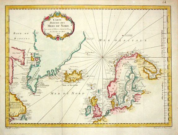 Bellin, J.N., Carte Réduite des Mers du Nord. 1758., antique map, old maps